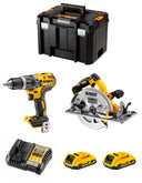 Dewalt Kit mit DCD796 Bohrhammer + DCS572 Kreissäge + 2bat 2Ah + Ladegerät + TSTAK VI DCK270D2