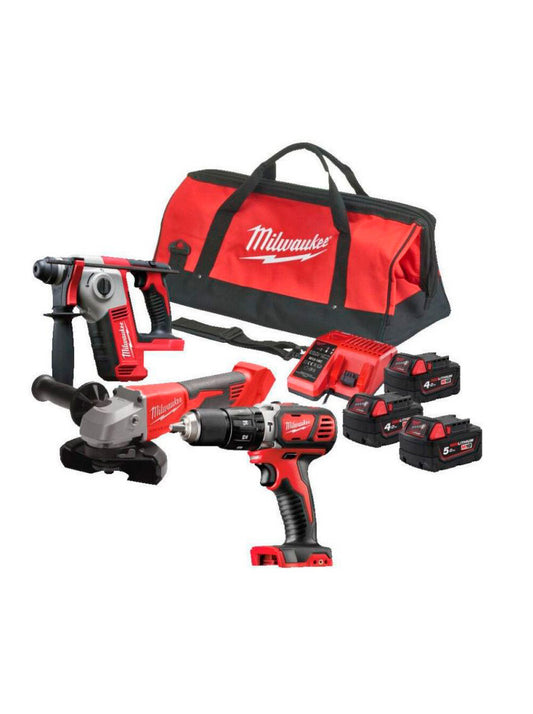 Plumbing Kit 3 Werkzeuge + 2bat 4Ah + bat 5Ah + Ladegerät M12-128 C + Tasche Milwaukee M18 BPP3D-543B