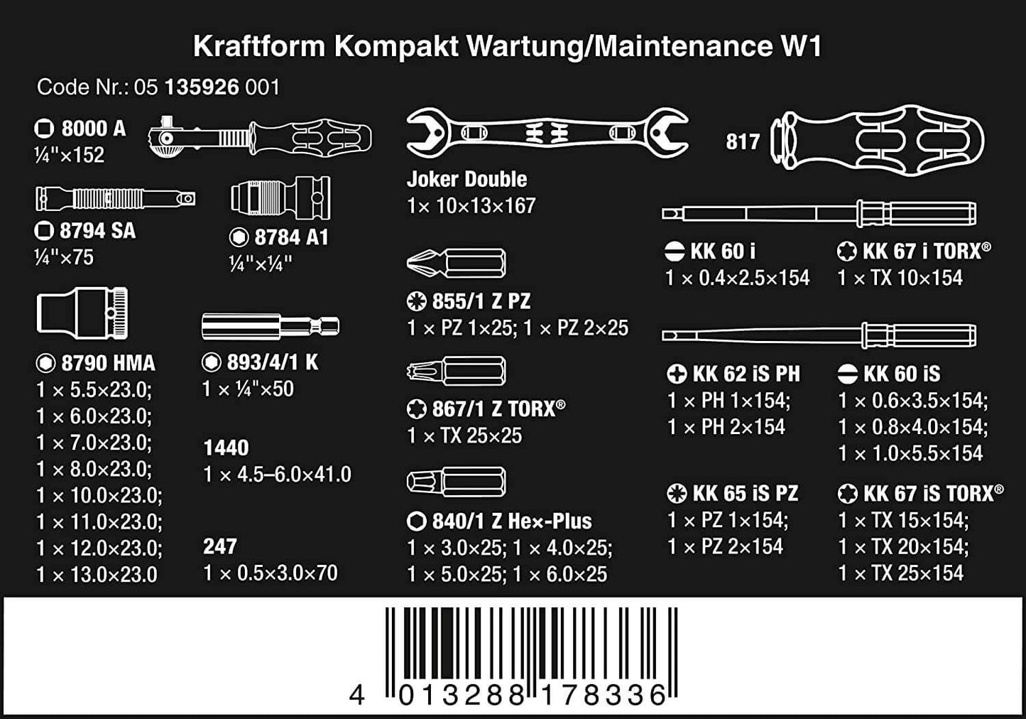 Juego de herraminetas de mantenimiento 35 piezas Wera Kraftform Kompakt W 1 ref.135926 - 2