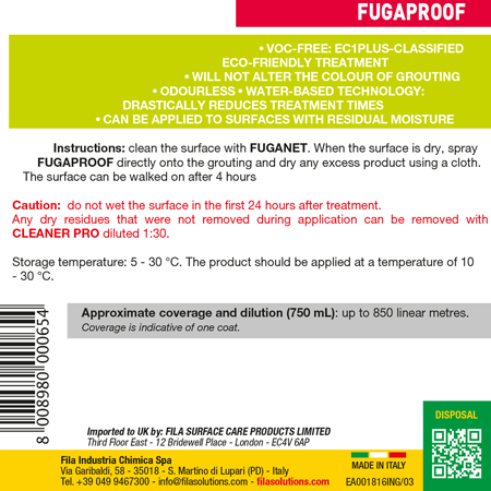 Spray para Protección Antisuciedad para Juntas 750ml Fila FUGAPROOF
