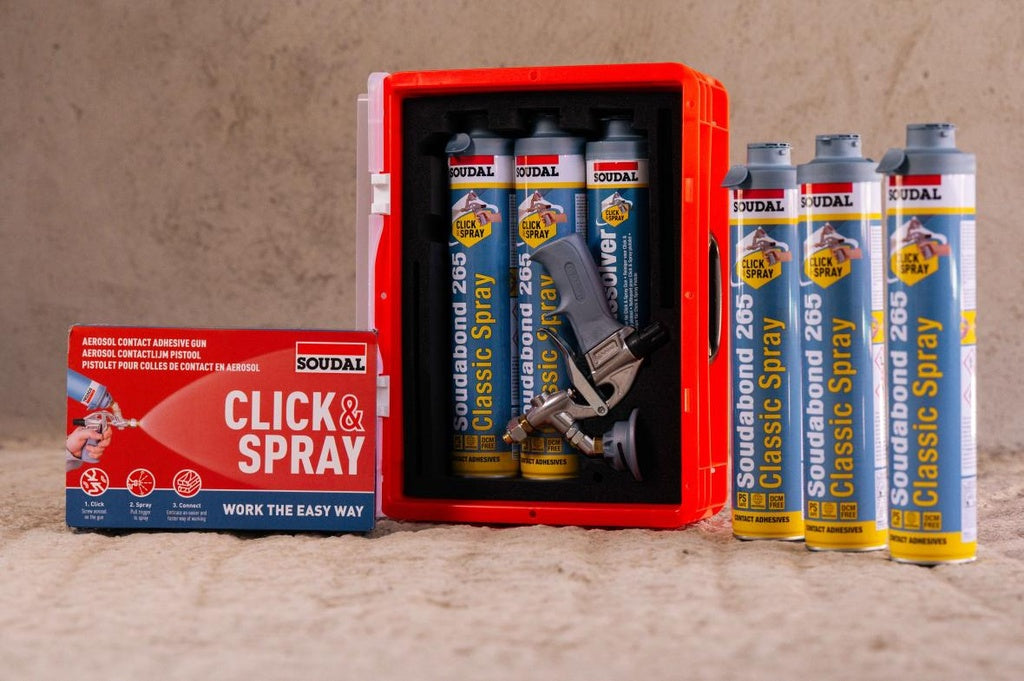 Set mit 5 Dosen Soudabond 265 Klebstoff + Pistole + Reiniger – Click&Spray-System von Soudal