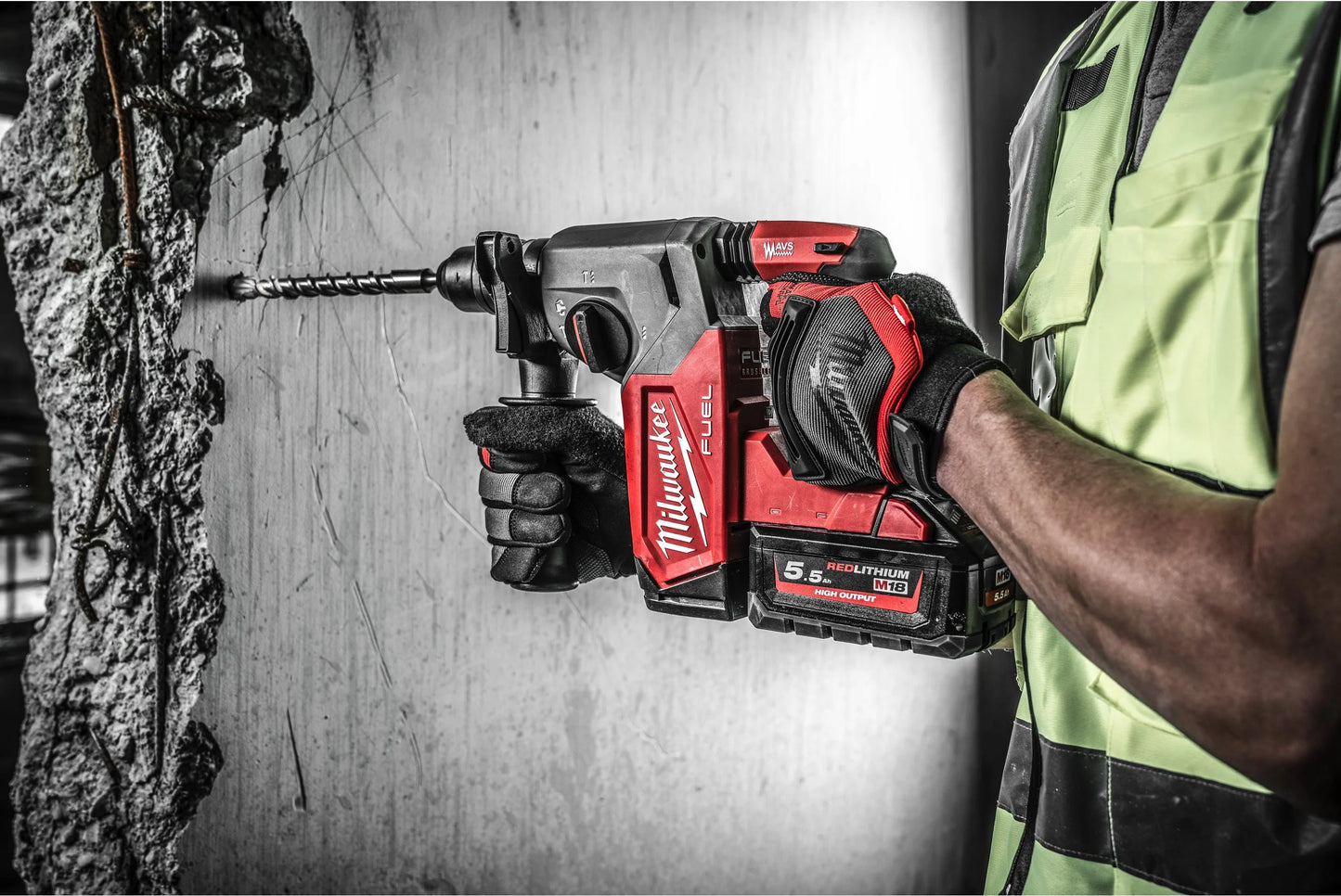 26-mm-SDS-Plus-Kombihammer mit Fixtec 2,5J + 2bat 5,5Ah + Ladegerät + Koffer Milwaukee M18 FHX-552X