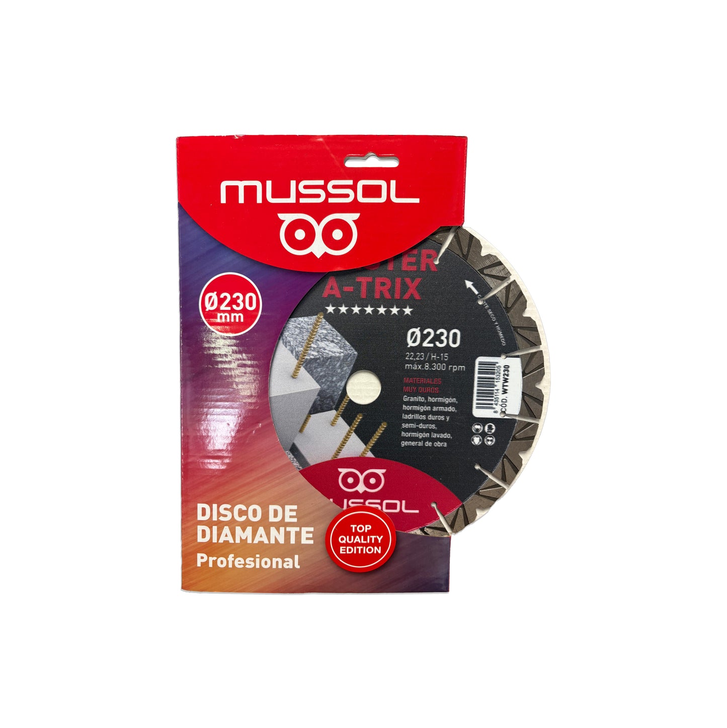 Diamantscheibe für sehr harte Materialien TWISTER A-TRIX 230 mm Mussol