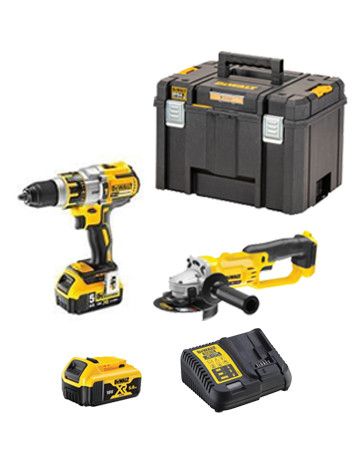 Set Dewalt DCK256P2T - Taladro percutor DCD996 + Amoladora DCG412 + 2 bat 5,0Ah + cargador + Maletin