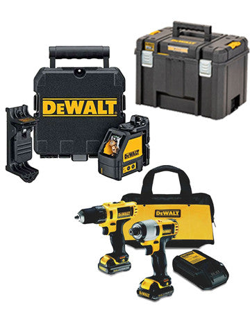 Dewalt Set: Bohrschrauber + Schlagschrauber + Laser DW088K + Deep Case + 2 Akkus 1,3 AH