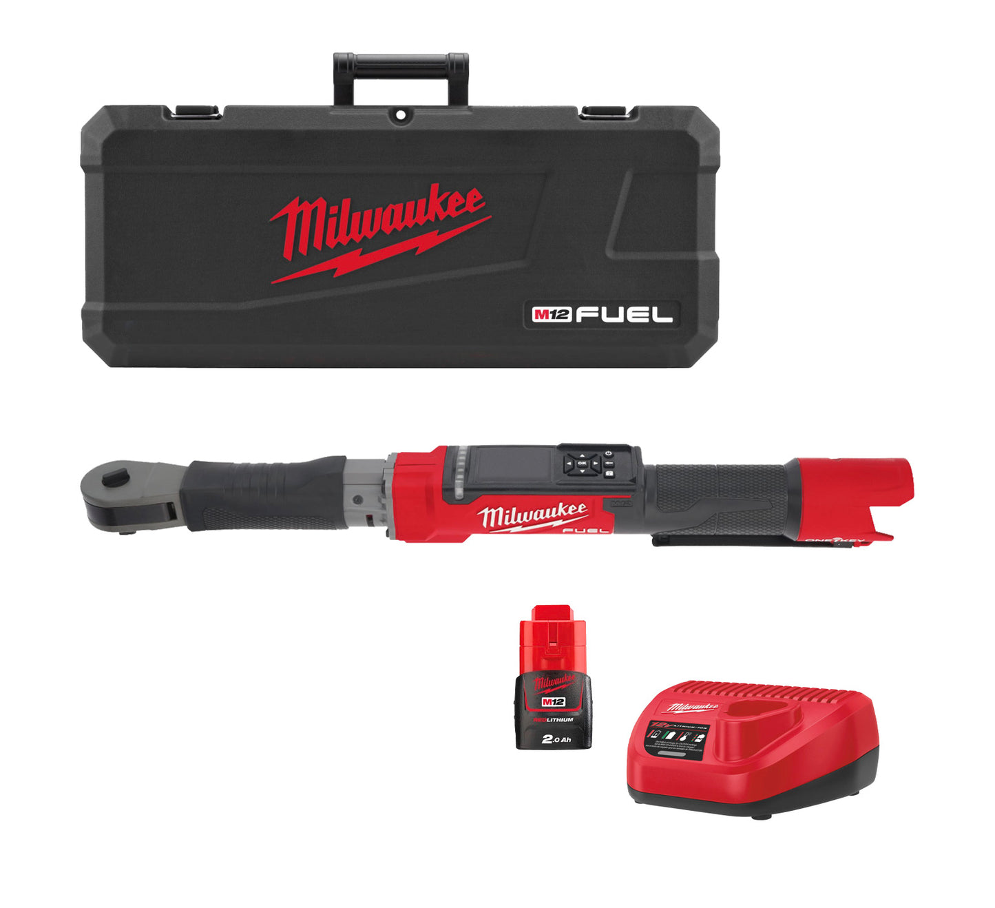 Llave de carraca dinamométrica M12 Fuel One-Key 1/2" con bateria + cargador + maletín Milwaukee M12 ONEFTR12-201C