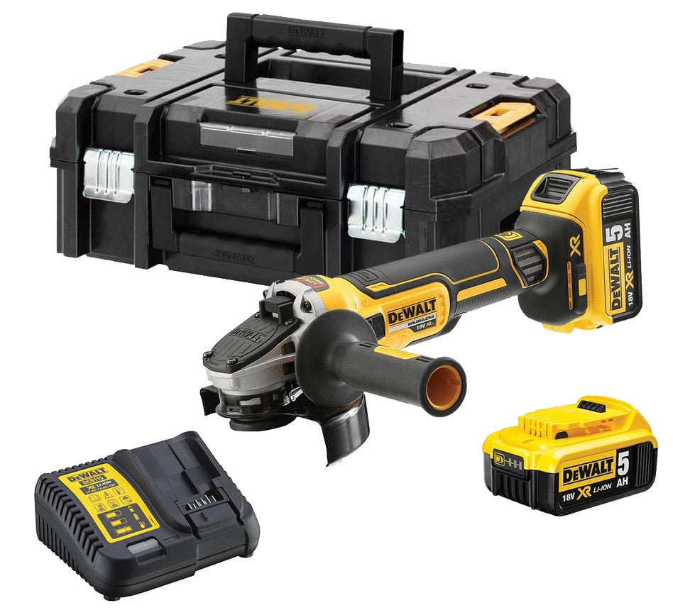 18-V-XR-Bürstenloser 125-mm-Schleifer mit 2 5-Ah-Batterien und Dewalt DCG405P2-Koffer