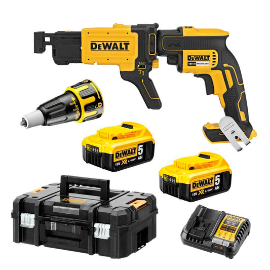 Dewalt 18-V-Gipskartonschraubendreher mit 2 5,0-Ah-Akkus mit Koffer + DCF620P2K-Schnellladegerät