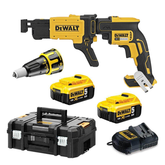 Dewalt 18-V-Gipskartonschraubendreher mit 2 5,0-Ah-Akkus mit Koffer + DCF620P2K-Schnellladegerät