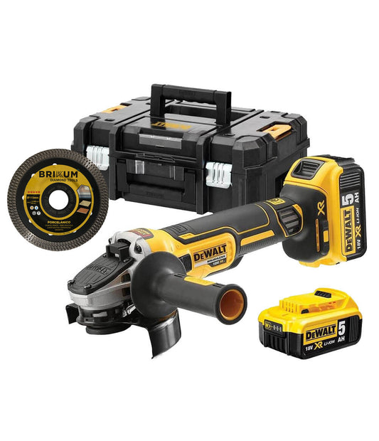 Bürstenloser 18-V-XR-Schleifer mit 125 mm Durchmesser und 2 5-Ah-Batterien + Dewalt DCG405P2X-Scheibe