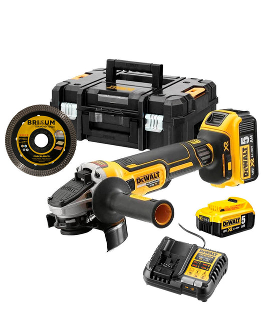 18V XR Bürstenloser Schleifer 125mm mit 2 5Ah Akkus + Scheibe + Ladegerät Dewalt DCG405P2X