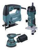 Makita MT Power Tools Set: Stichsäge 450W + Oberfräse 530W + Exzenterschleifer 230W PRK00185