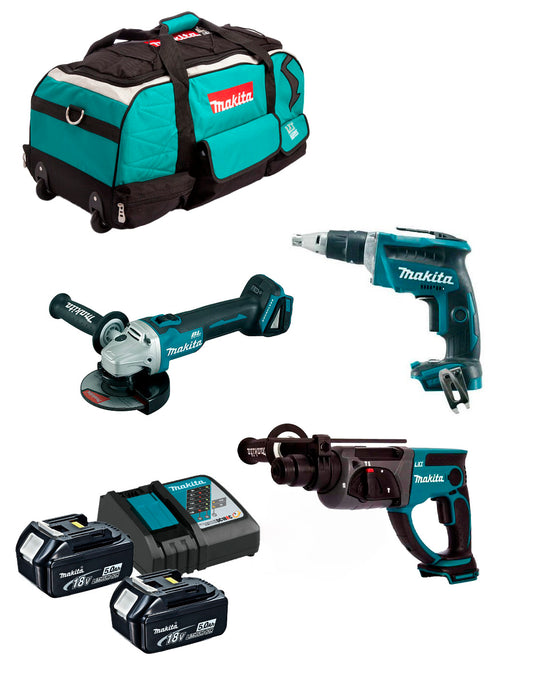 Combo 18V Hammer DHR202 + Schraubendreher DFS452 + Mini-Schleifer DGA504 + 2bat + Ladegerät + Tasche Makita DLX3190TX1