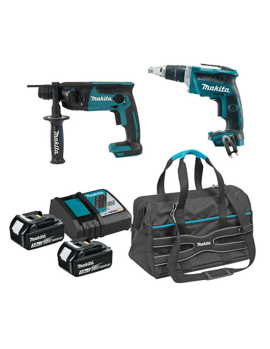 Makita 18-V-Gipskarton-Kombination: Pladur DFS452-Schraubendreher + DHR165-Lichthammer + 2 3,0-Ah-Batterien + Tasche