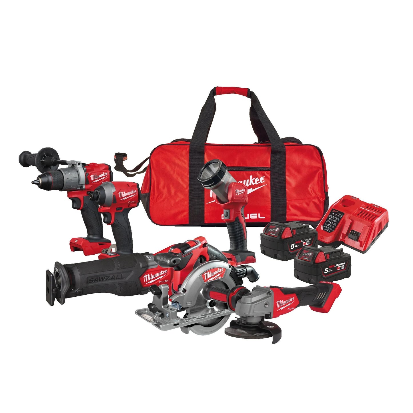 Powerpack 6 Werkzeuge + 2bat + Ladegerät + Tasche Milwaukee M18 FPP6K2-502B