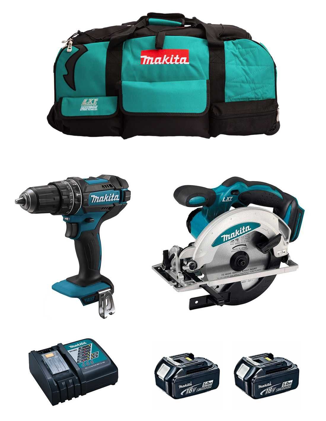 Makita Kit DHP482 Bohrhammer + DSS610 Kreissäge + 2bat 5Ah + Ladegerät + DLX2610BL2 Tasche