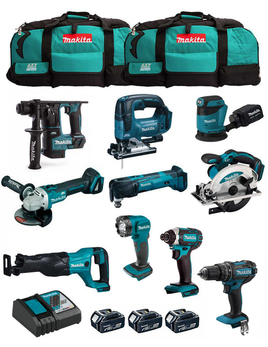 Makita-Set mit 10 Werkzeugen + 3 Schlägern + Ladegerät + 2 Taschen DLX1071BL3