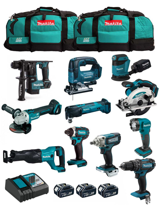 Makita-Set mit 11 Werkzeugen + 3 Schlägern + Ladegerät + 2 Taschen DLX1171BL3