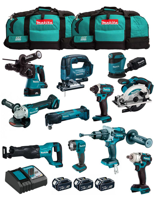 Makita-Set mit 11 Werkzeugen + 3 Schlägern + Ladegerät + 2 Taschen DLX1143BL3