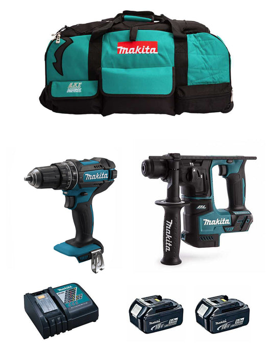 Makita Kit DHP482 Bohrschrauber + DHR171 Hammer + 2 Schläger. 5Ah + Ladegerät + Tasche DLX2171BL2