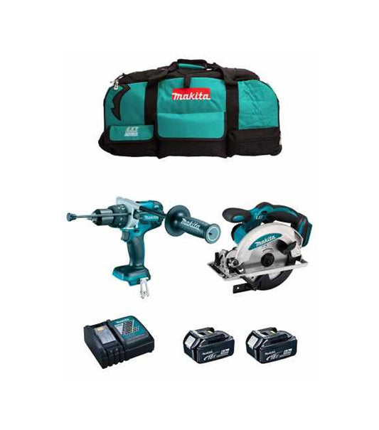 Kit Makita DHP486 Bohrhammer + DSS610 Kreissäge + 2bat 5Ah + Ladegerät + LXT600 DLX2480BL2 Tasche