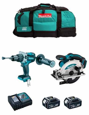 Kit Makita DHP486 Bohrhammer + DSS610 Kreissäge + 2bat 5Ah + Ladegerät + LXT600 DLX2480BL2 Tasche