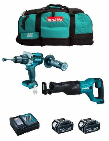 Kit Makita DHP486 Bohrhammer + DJR186 Säbelsäge + 2bat 5Ah + Ladegerät + LXT600 DLX2486BL2 Tasche