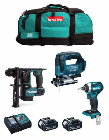 Kit Makita Hammer DHR171 + Stichsäge DJV182 + Schlagschrauber DTD152 + 2bat 5Ah + Ladegerät + Tasche DLX3152BL2