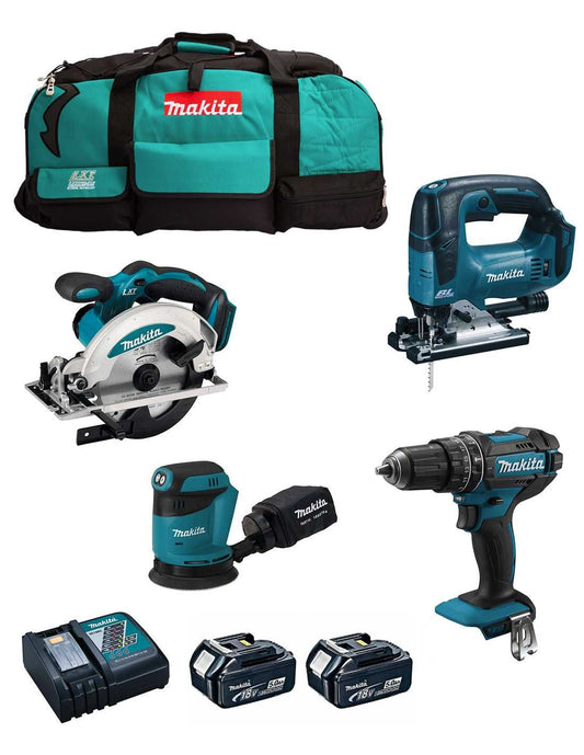 Makita Kit 4 Werkzeuge + 2bat 5Ah + Ladegerät + Tasche LXT600 DLX4610BL2