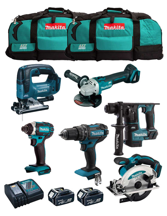 Makita-Kit 6 Werkzeuge + 2 5-Ah-Akku + Ladegerät + Tasche LXT600 DLX6482BL2