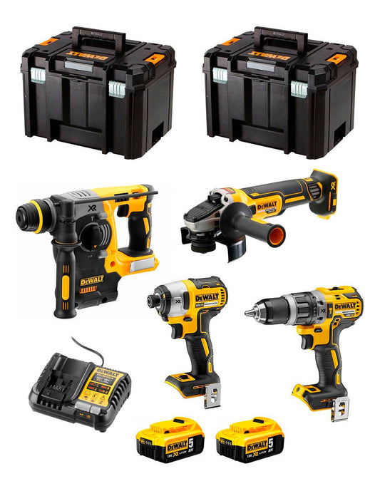 Dewalt Kit mit 4 Werkzeugen + 2bat 5Ah + Ladegerät + 2xTSTAK VI DCK487P2