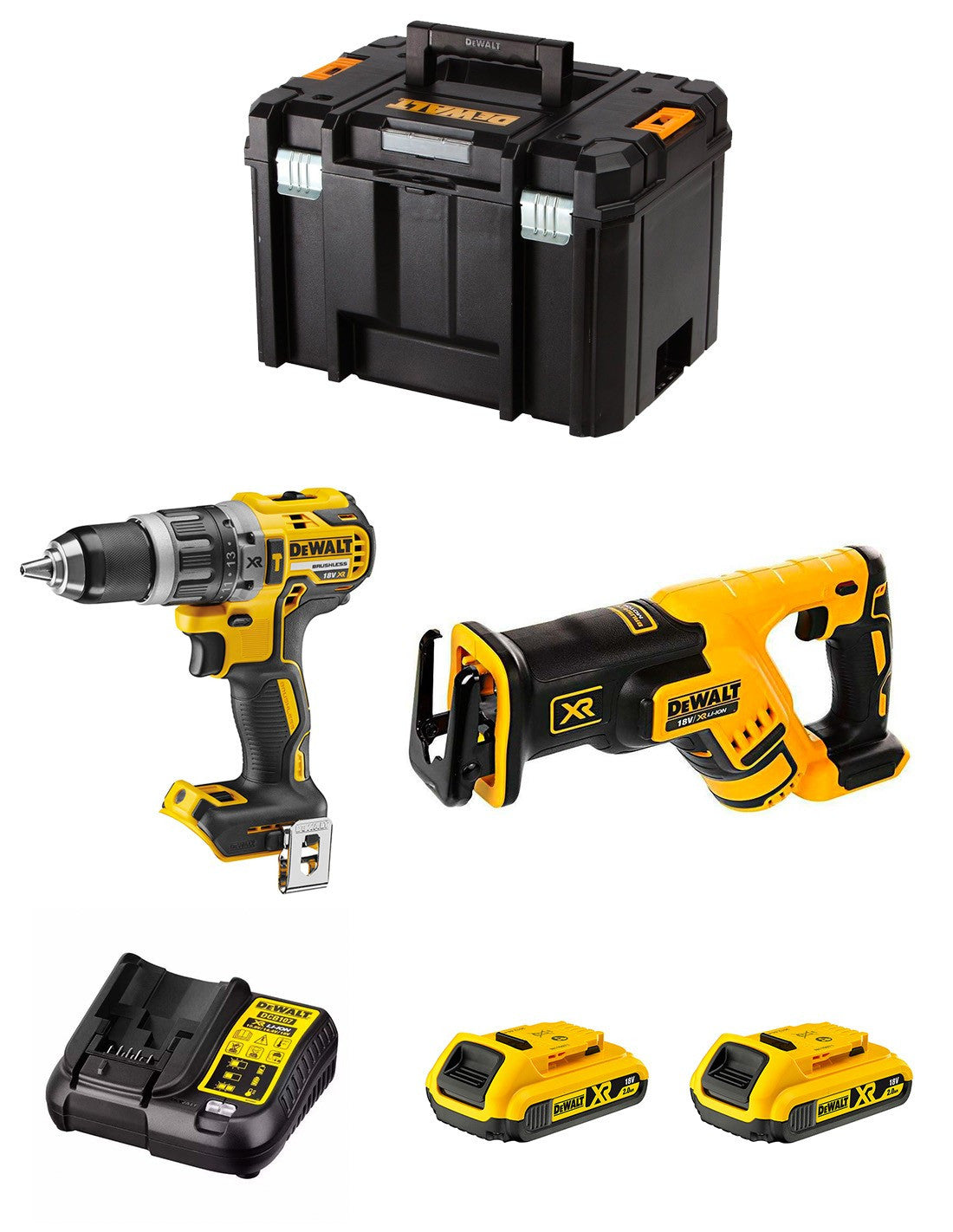 Dewalt Kit DCD796 Bohrhammer + DCS367 Säbelsäge + 2bat 2Ah + Ladegerät + TSTAK VI DCK277D2