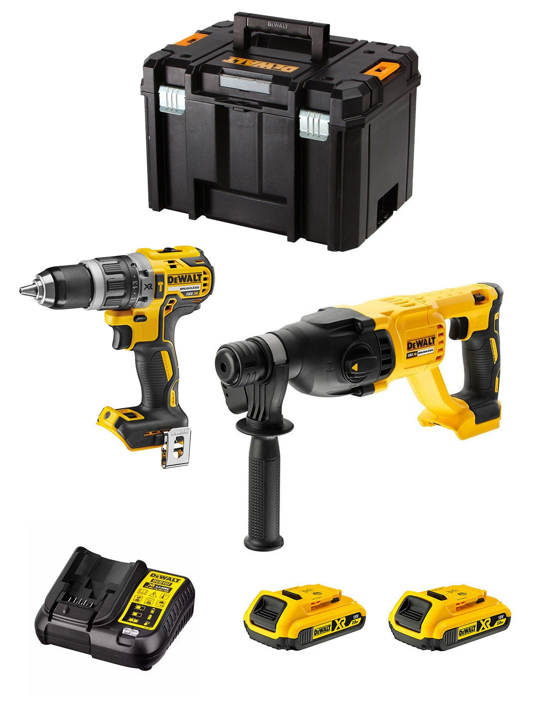 Dewalt DCD796 Bohrhammer-Set + DeWALT DCH133 Bohrhammer + 2bat 2Ah + Ladegerät + TSTAK VI DCK233D2