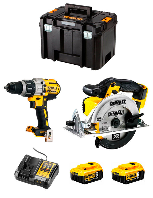 Dewalt Kit DCD996 Bohrhammer + DCS391 Kreissäge + 2bat 5Ah + Ladegerät + TSTAK VI DCK291P2