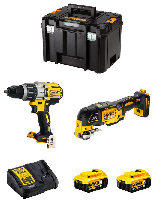 Dewalt DCD996 Hammerbohrer-Set + DCS356 Multifunktionswerkzeug + 2bat 5Ah + Ladegerät + TSTAK VI DCK255P2