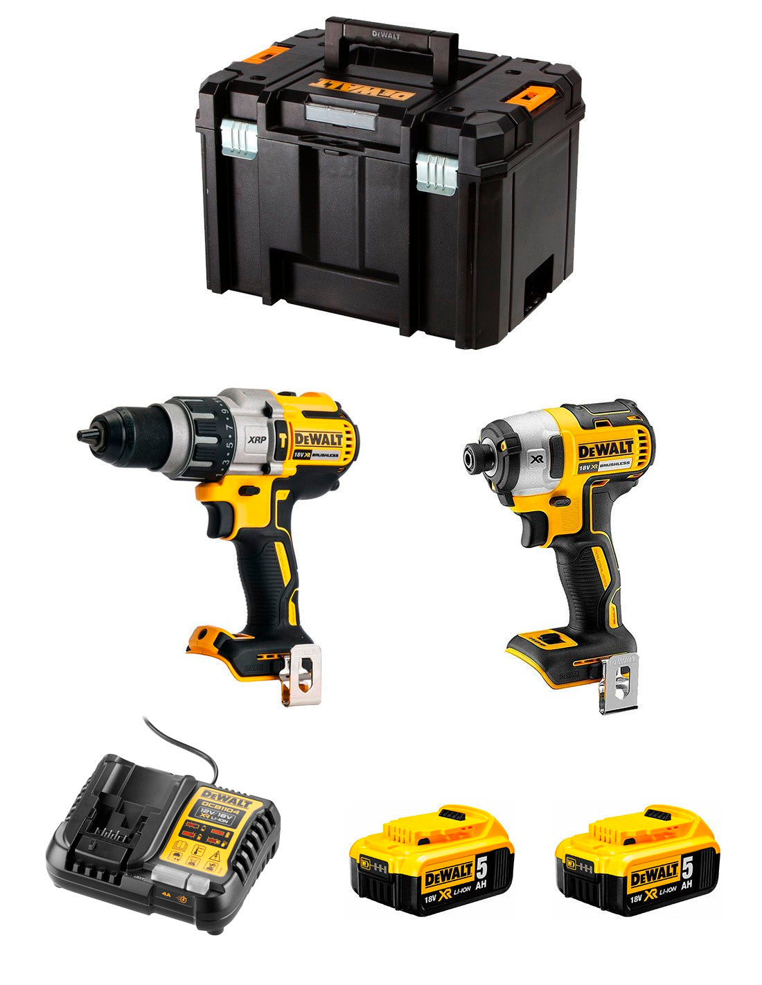 Dewalt Kit DCD996 Bohrhammer + DCF887 Schlagschrauber + 2bat 5Ah + Ladegerät + TSTAK VI DCK287P2