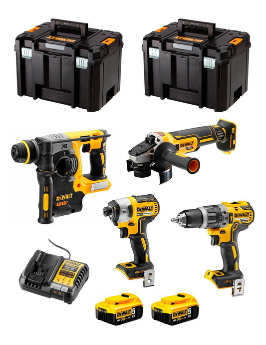 Dewalt Kit mit 4 Werkzeugen + 2bat 5Ah + Ladegerät + 2xTSTAK VI DCK496P2