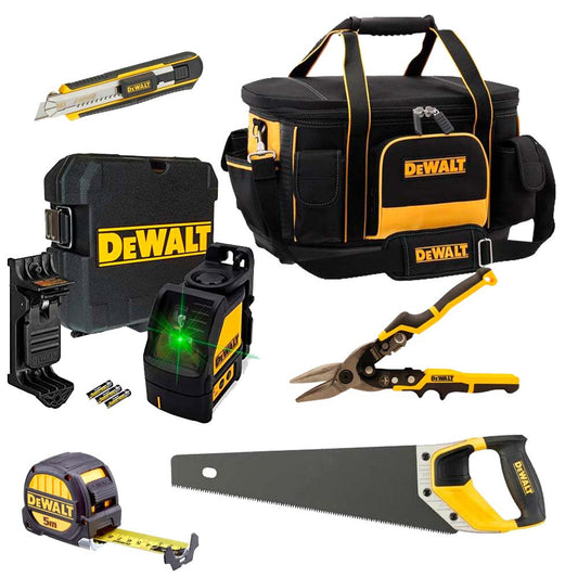 Trockenbau-Set: grüner Laser-Wasserwaage DW088CG + 5 Dewalt-Werkzeuge