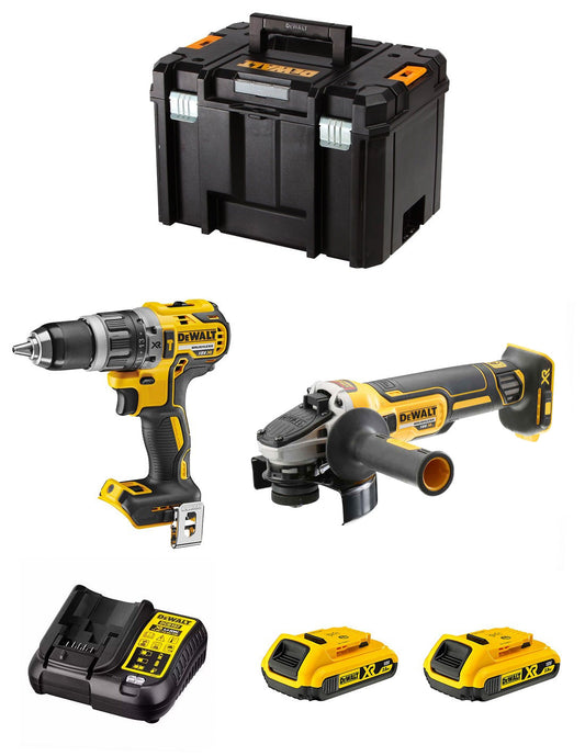 Dewalt Kit DCD796 Bohrhammer + DCG405 Mini-Schleifer + 2bat 2Ah + Ladegerät + TSTAK VI DCK205D2