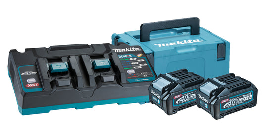 Kit mit zwei 4,0Ah 40V-Akkus und Doppelladegerät im Makita XGT-Koffer 191U00-8