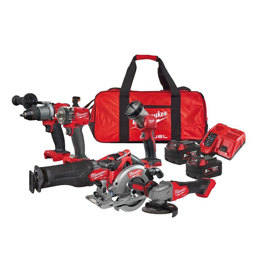 Powerpack 6 Werkzeuge + 2bat 5.0Ah + Ladegerät + Tasche Milwaukee M18 FPP6L2-502B