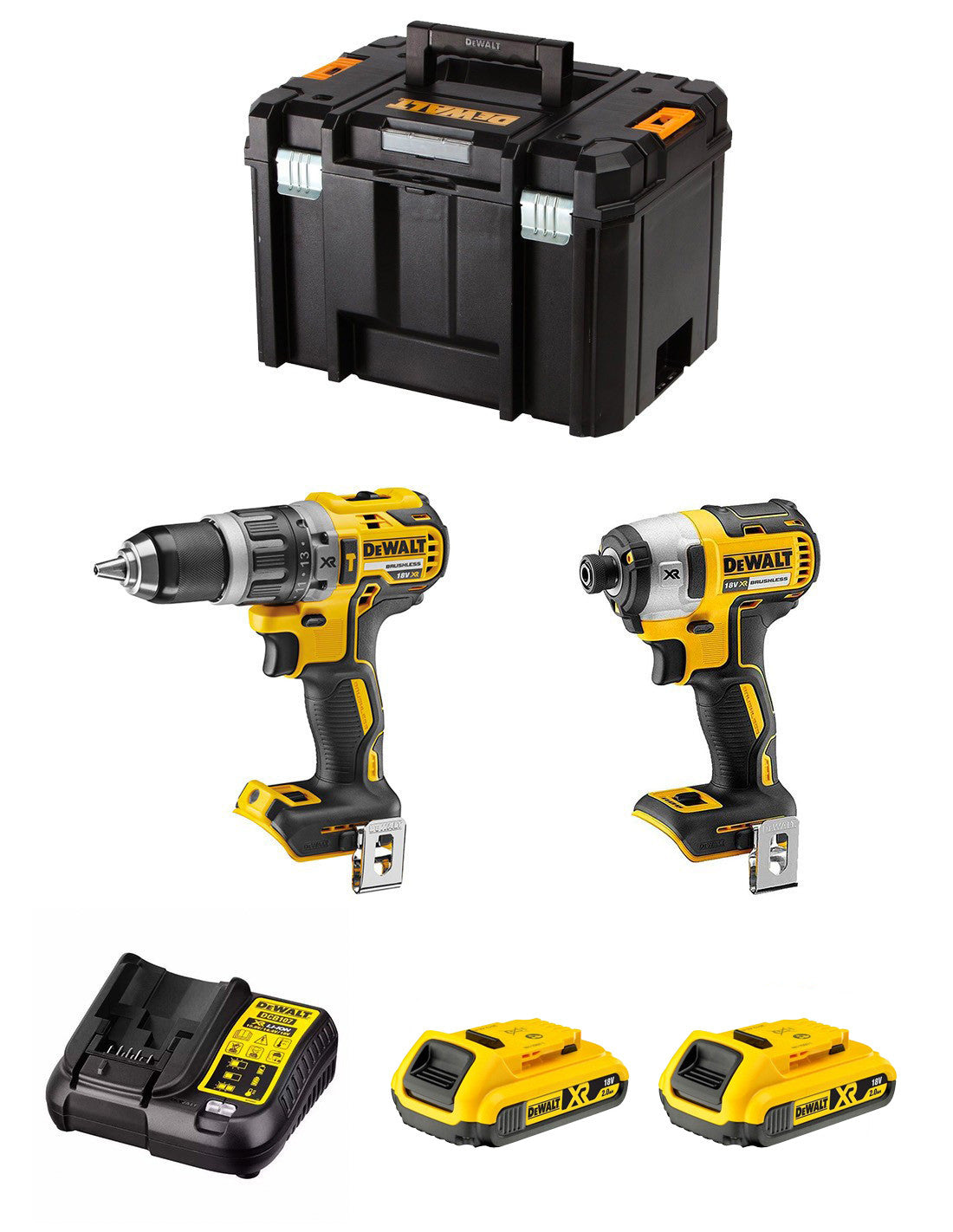 Dewalt Kit DCD796 Bohrhammer + DCF887 Schlagschrauber + 2bat 2Ah + Ladegerät + TSTAK VI DCK287D2