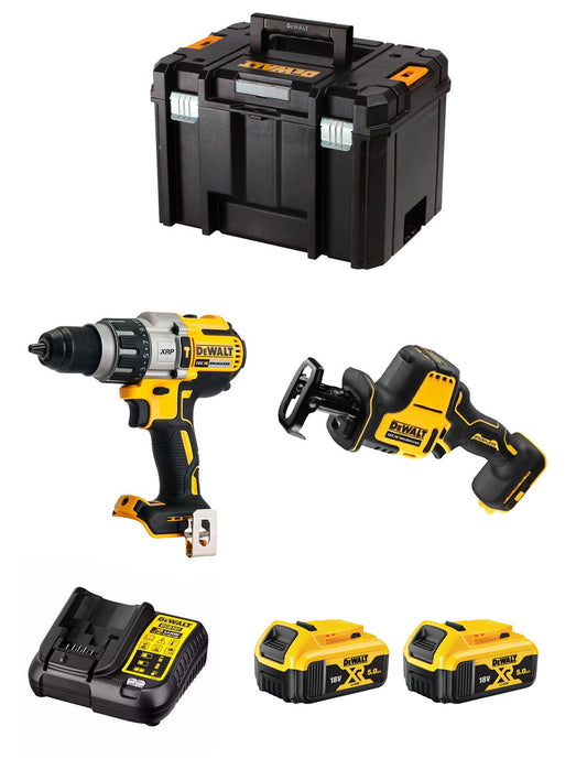 Dewalt Kit DCD996 Bohrhammer + DCS369 Mini-Säbelsäge + 2bat 5Ah + Ladegerät + TSTAK VI DCK269P2