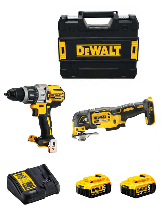 Dewalt DCD996 Hammerbohrer-Set + DCS356 Multifunktionswerkzeug + 2bat 5Ah + Ladegerät + DCK280P2 Aktentasche