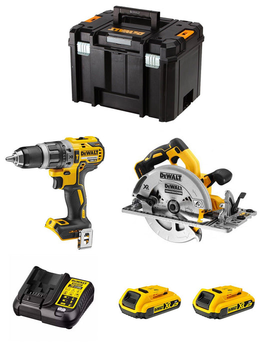 Dewalt Kit mit DCD796 Bohrhammer + DCS572 Kreissäge + 2bat 2Ah + DCB107 + TSTAK VI DCK270D2