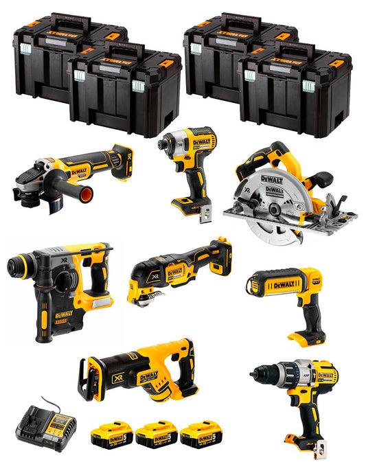 Dewalt Kit 8 Werkzeuge + 3 Bat 5ah + DCB1104 Ladegerät + 4xTstak VI Kit DCK867P3