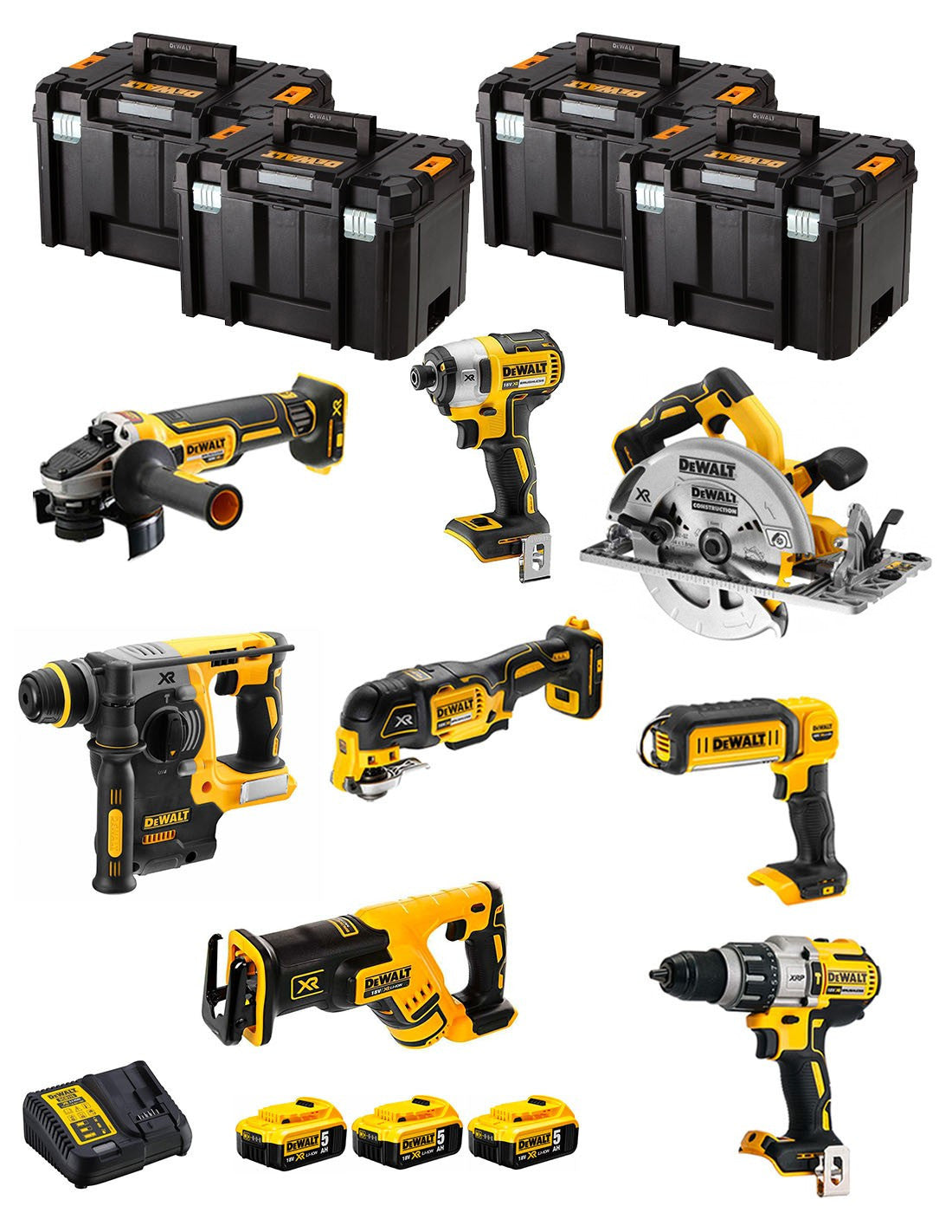 Dewalt Kit 8 Werkzeuge + 3 Bat 5ah + DCB115 Ladegerät + 4xTstak VI Kit DCK867P3