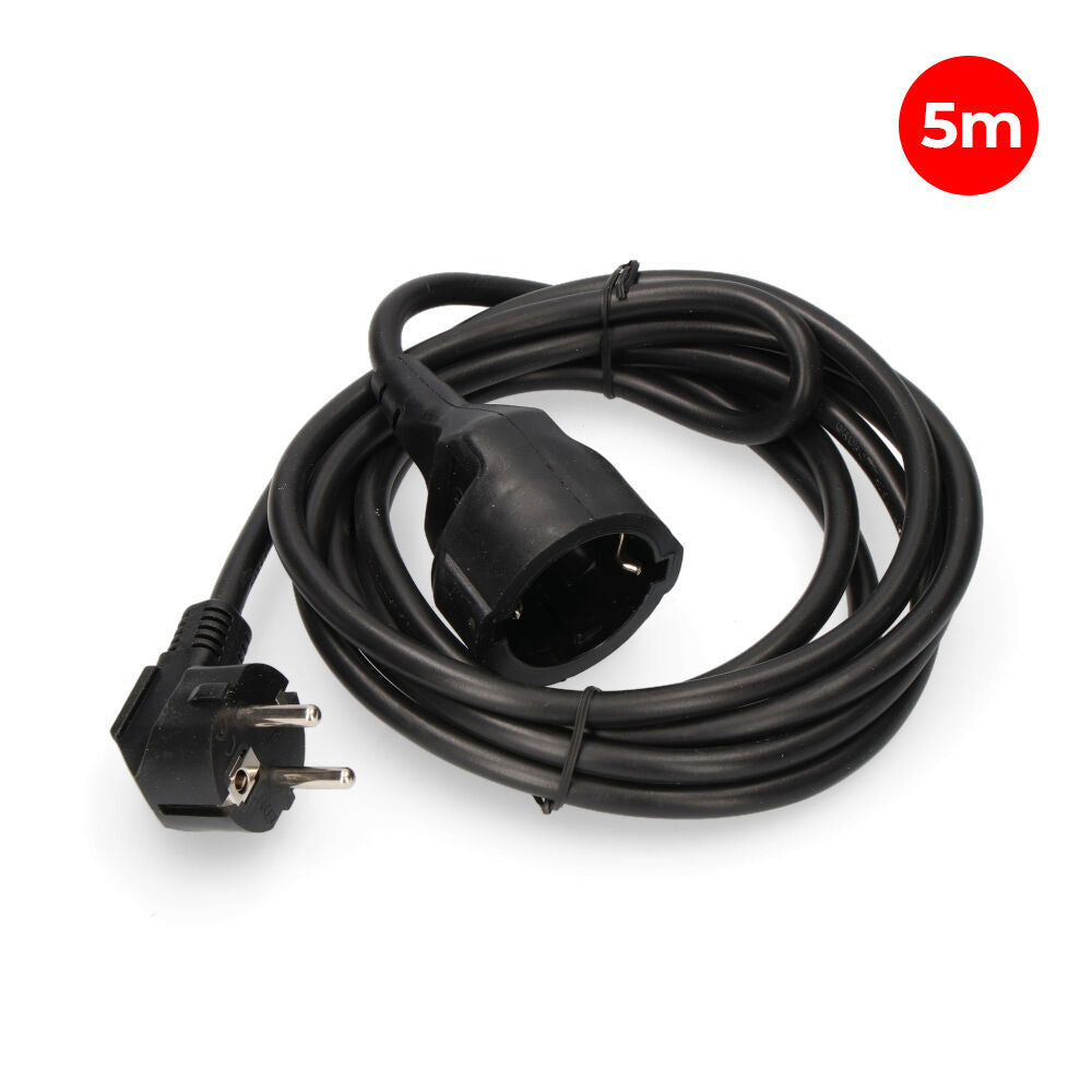 Verlängerungskabel mit 1 Steckdose 2P+T 16A 250V~ und 5 m Kabel H05VV-F 3G1,5mm², schwarz, EDM