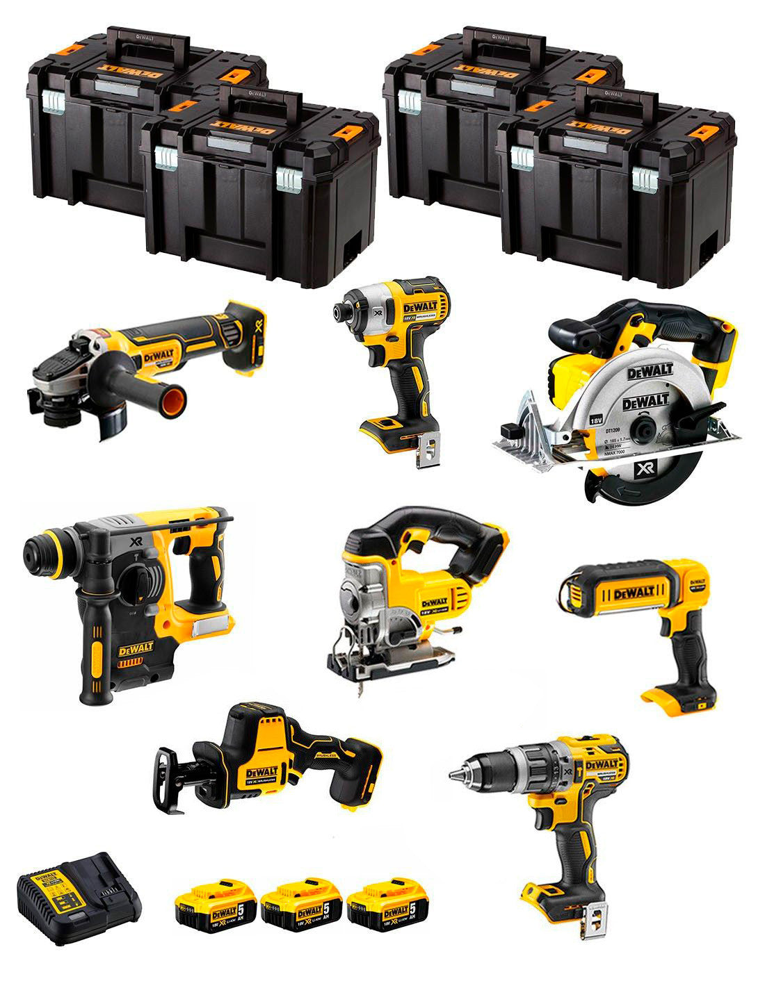 Dewalt Kit 8 Werkzeuge + 3 Bat 5ah + DCB115 Ladegerät + 4xTstak VI DCK891P3