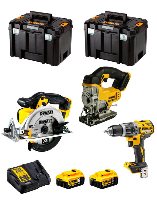 Dewalt Hammerbohrer-Set DCD796 + Stichsäge DCS331 + Kreissäge DCS391 + 2 Bat 5 Ah + Ladegerät + 2 x TSTAK VI DCK391P2